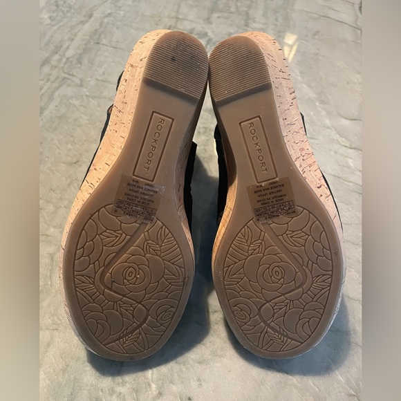 Rockport Briah Black Leather Perforated Cork Wedge Sandals Size 5 - Picture 5 of 8